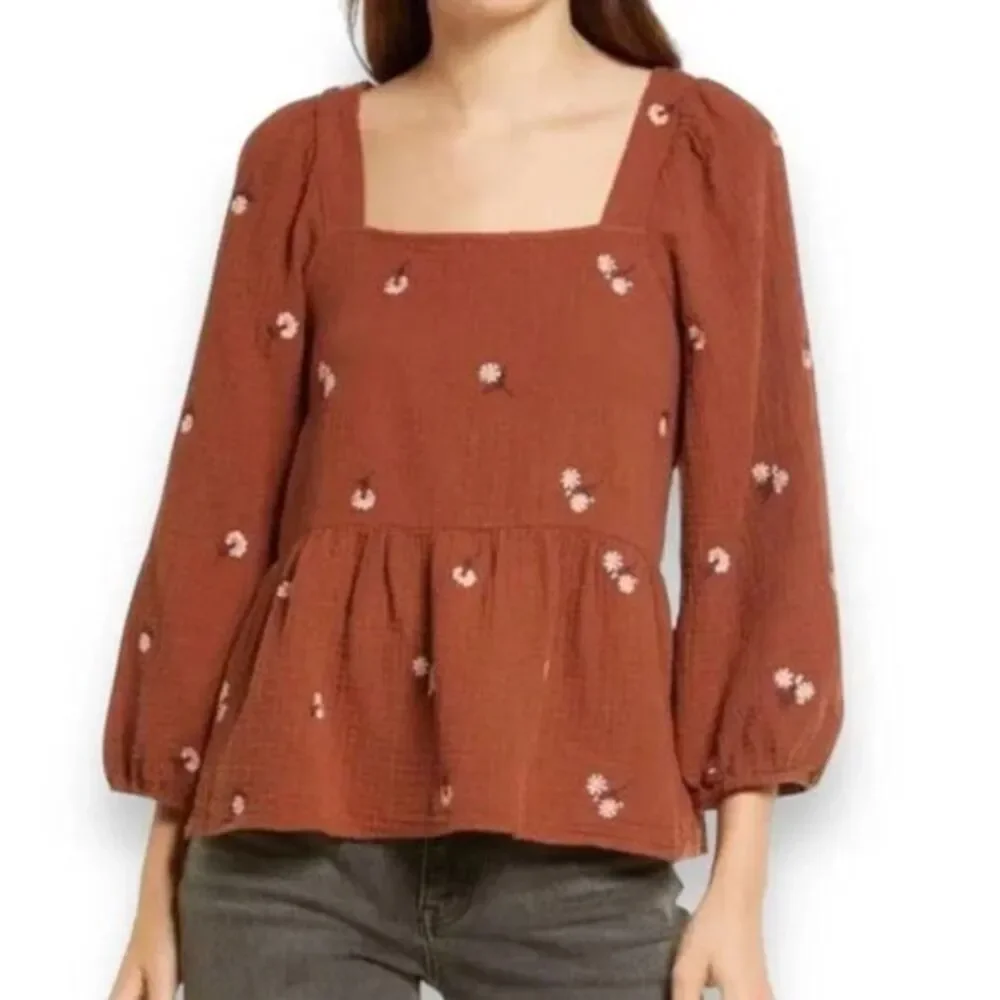 NEW Madewell plus Amie Floral Embroidered Lightspun Millbrook Peplum‎ Top, 2X